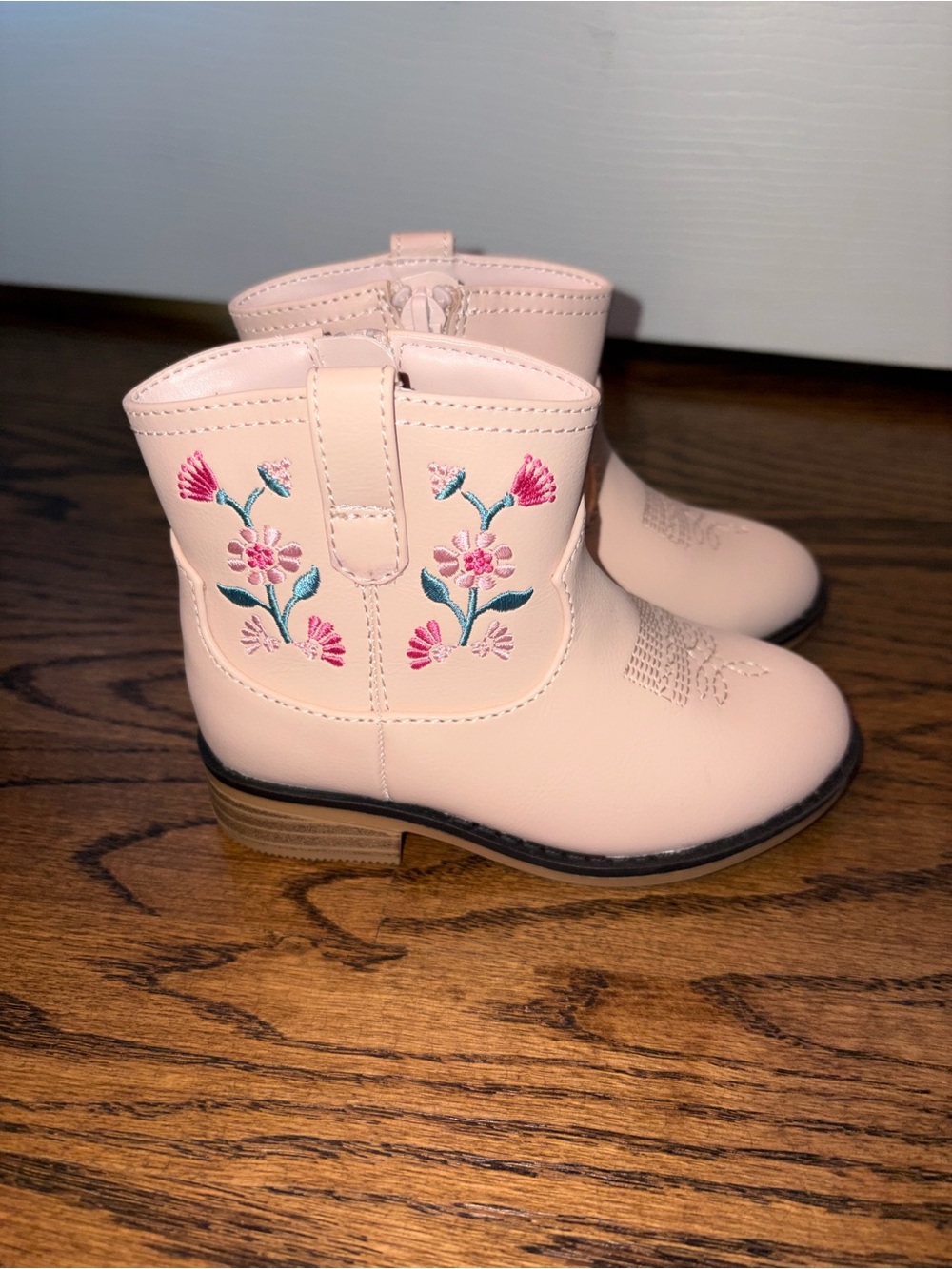 Girls' Pink Floral Embroidered Western Boots - Kids